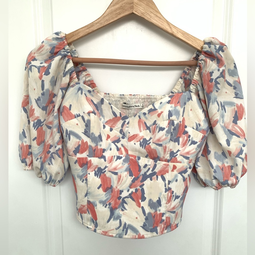 Abercrombie Floral Puff Sleeve Top, Sweetheart Neckline, Corset Smocked Top - Picture 1 of 8